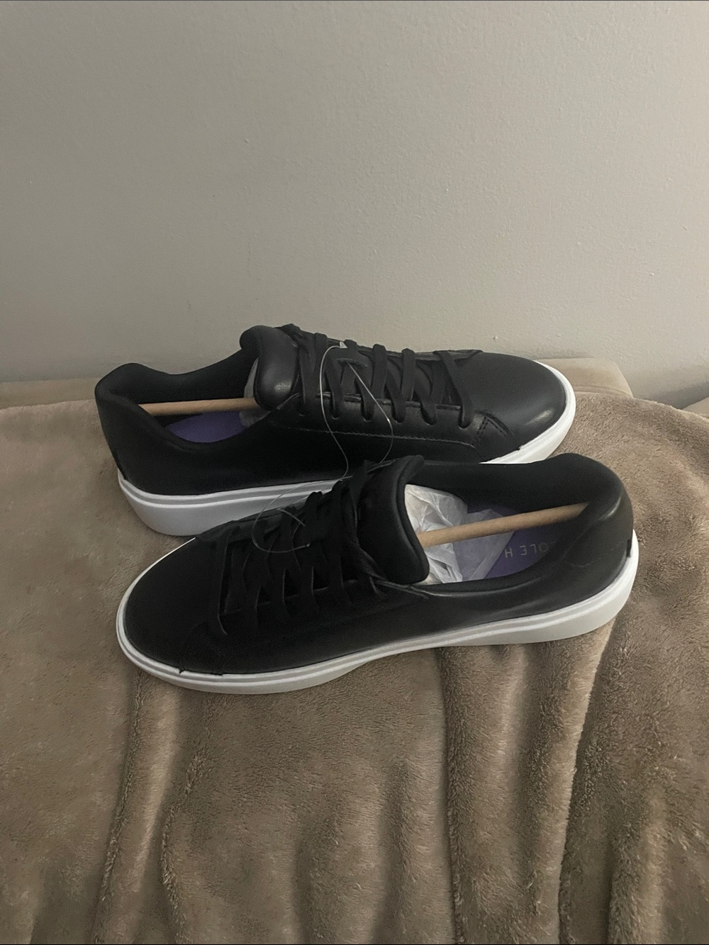 Cole Haan Black Leather Low-Top Sneakers with White Soles